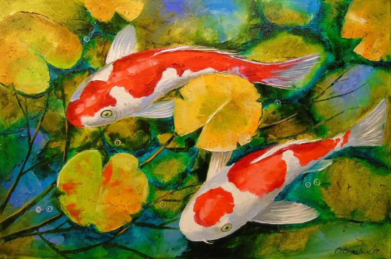 Koi Fish Pond Painting at PaintingValley.com | Explore collection of ...