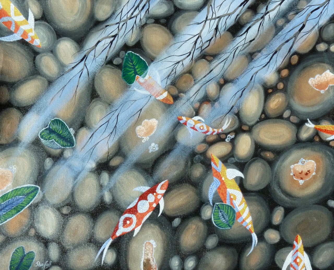 1280x1032 Buy Koi Fish In A Pond Handmade Painting By Shaifali Agarwal. Code - Koi Fish Pond Painting