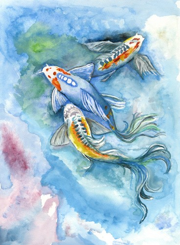 368x500 Koi Fish Watercolor Print 18 X 24 Archival By Susismoon - Koi Fish Watercolor Painting
