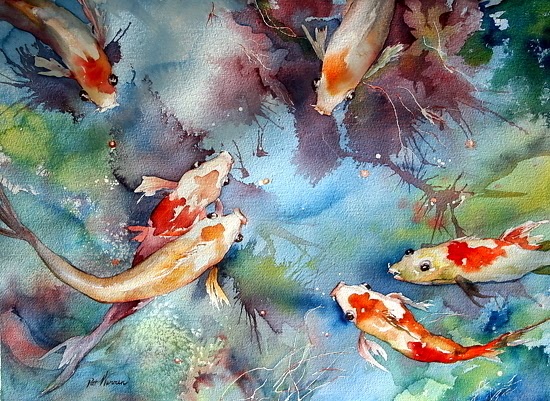550x401 Watercolor Artists International Sea Life Koi Fish Art Painting - Koi Fish Watercolor Painting