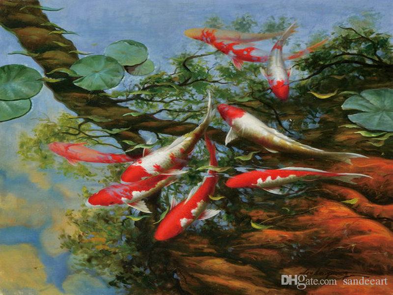 800x600 2018 Hd Prints Art Oil Painting Modern Decor Animals Feng Shui - Koi Oil Painting
