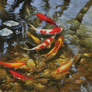 298x300 Modern Hd Print Animal Art Oil Painting Canvas Feng Shui Fish Koi - Koi Oil Painting