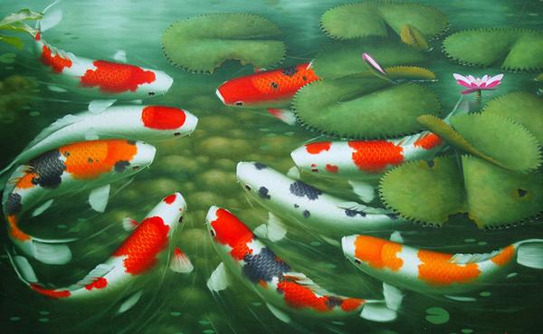 600x369 Oil Painting Koi Fish Large 30 X 45 - Koi Oil Painting