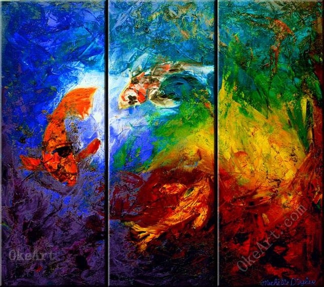640x566 The Three Koi Oil Painting On Canvas Decorative Acrylic Wall - Koi Oil Painting