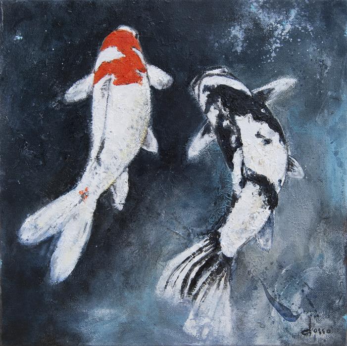 701x700 Two Koi In Love By Anne Dosso Powell - Koi Oil Painting