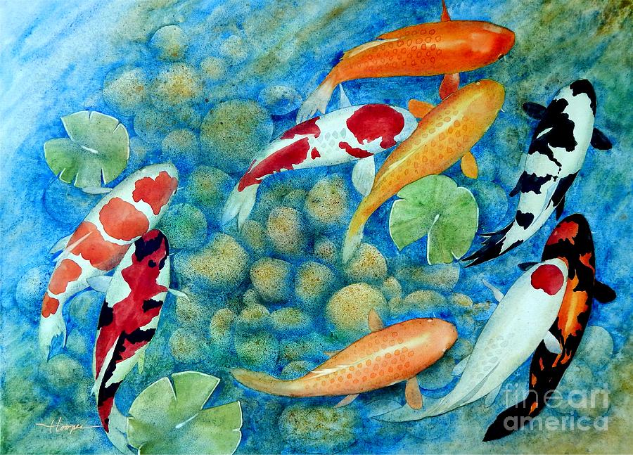 900x647 Nine Koi Painting By Robert Hooper - Koi Painting