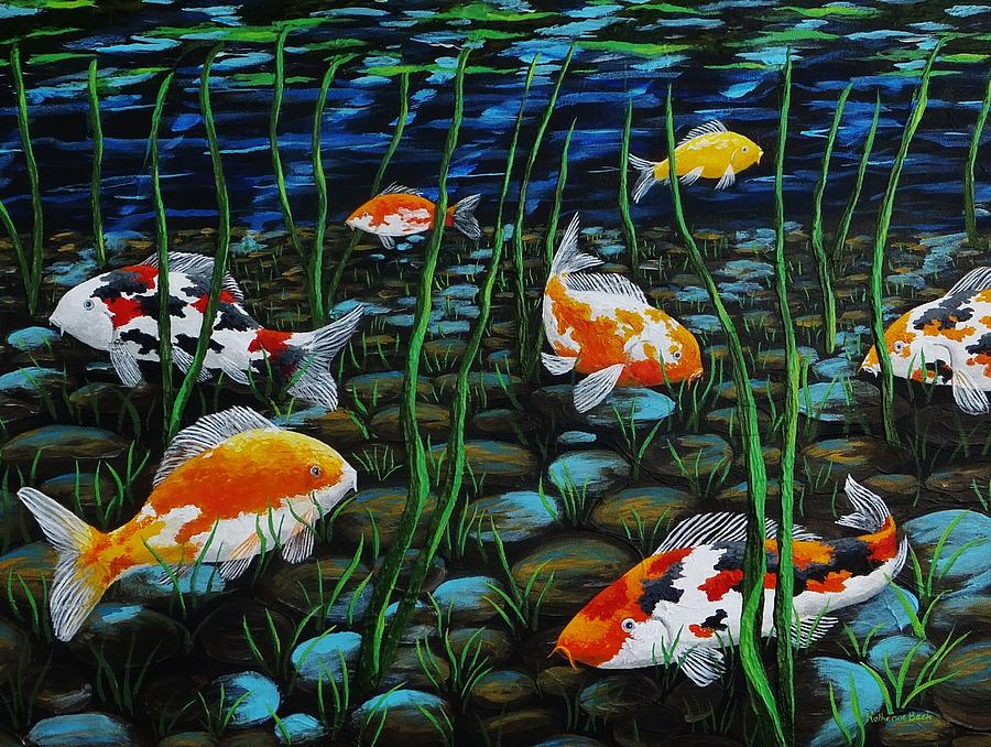 900x678 Koi Pond Painting By Katherine Young Beck - Koi Pond Painting
