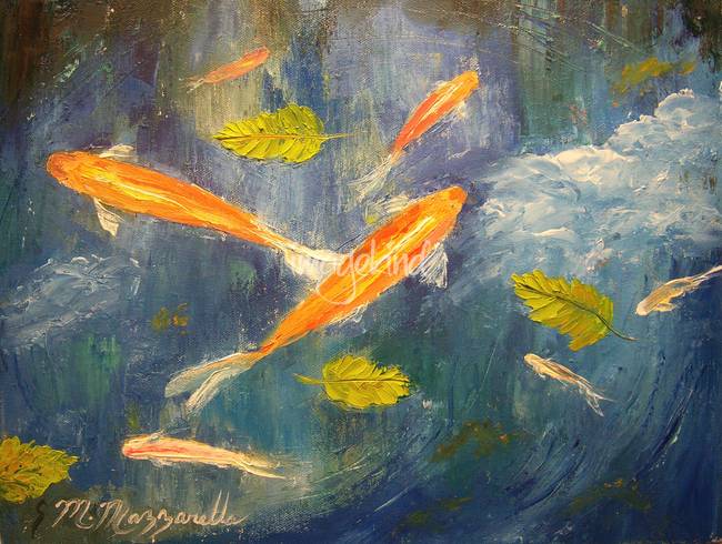 650x490 Koi Pond Painting By Mazz Original Paintings - Koi Pond Painting