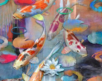 340x270 Koi Pond Painting Etsy - Koi Pond Painting
