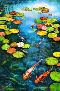 236x354 Pond - Koi Pond Painting
