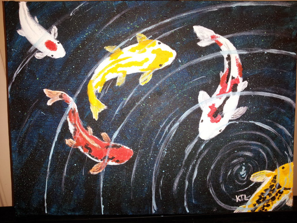 1032x774 Ripples In A Koi Pond (My First Painting) By Wannapaint - Koi Pond Painting
