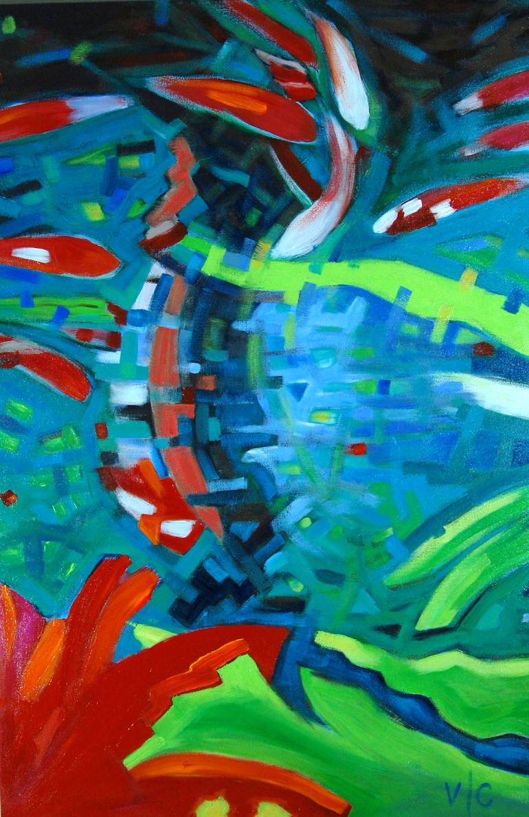770x1189 Saatchi Art Koi Pond Painting By Valerie Capewell - Koi Pond Painting