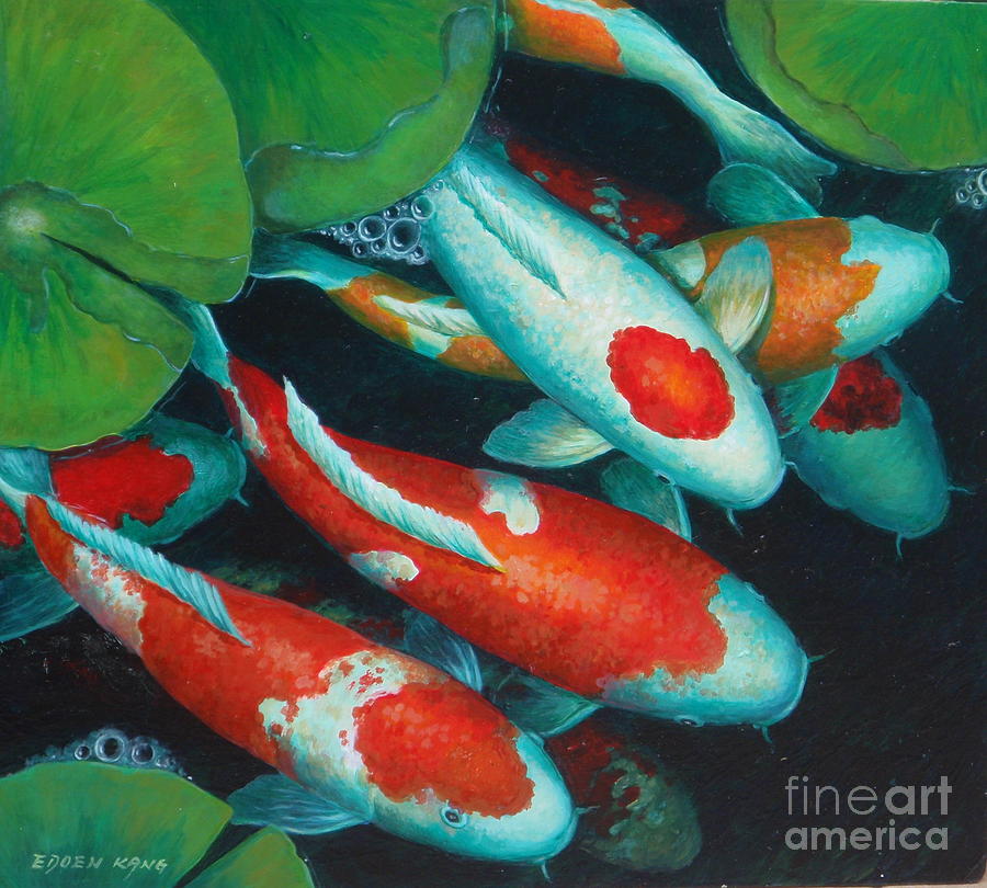 Koi Pond Painting at PaintingValley.com | Explore collection of Koi ...