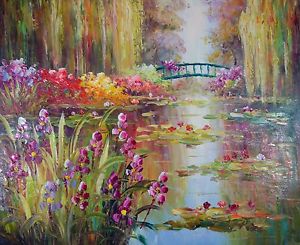 300x245 Water Lily Koi Pond Japanese Garden Landscape Art Oil Painting - Koi Pond Painting