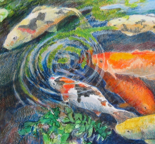 634x588 Wip Of New Koi Pond Painting - Koi Pond Painting
