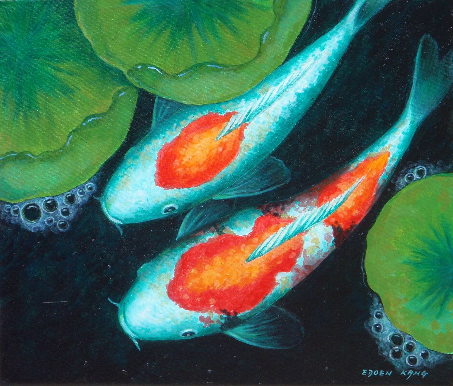 1500x1277 Koi Original Acrylic Painting - Koi Pond Painting
