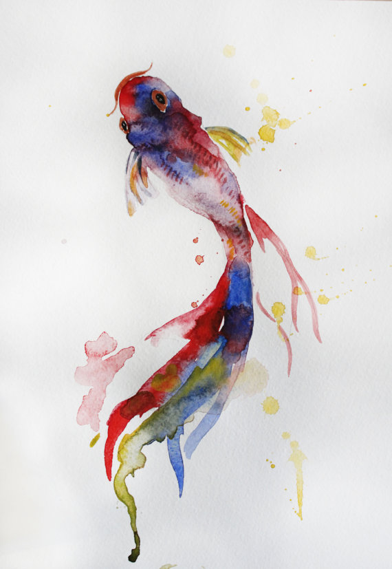 570x827 Collection Of Koi Watercolor Drawing High Quality, Free - Koi Watercolor Painting