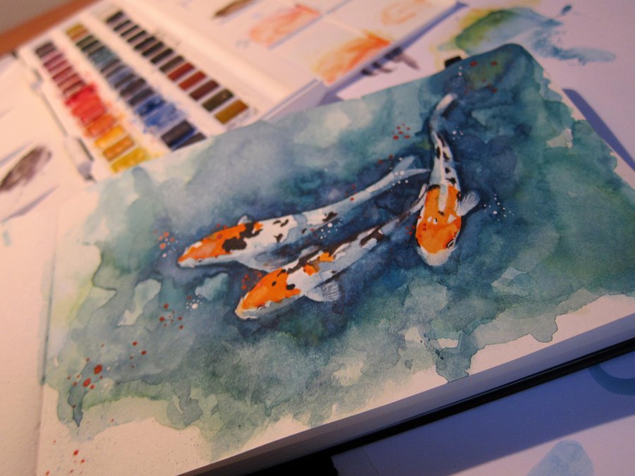 900x675 Koi Carp Watercolour By Ohcathy - Koi Watercolor Painting