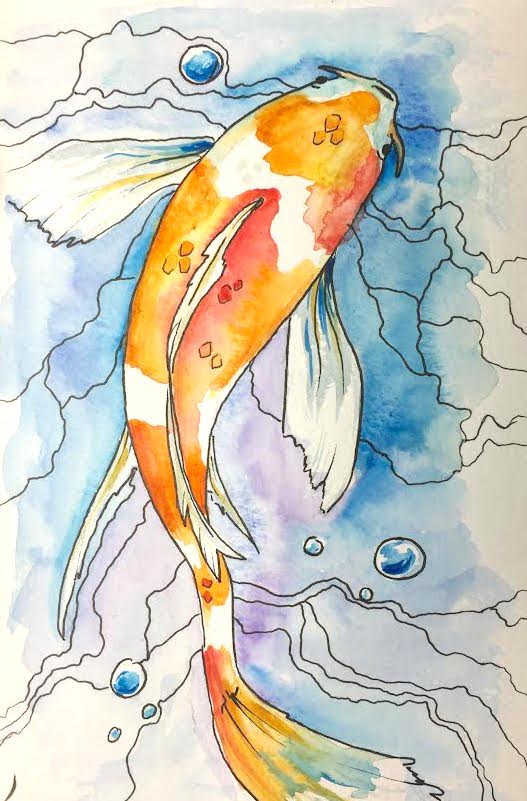 527x801 Koi Watercolor Speed Painting - Koi Watercolor Painting