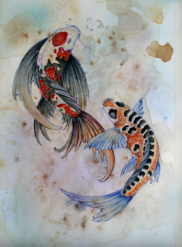 590x800 Nebula Koi Watercolor By Biorave - Koi Watercolor Painting