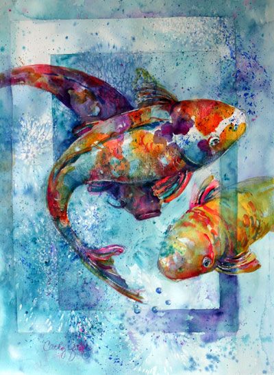 400x547 Submerged 6 By Cathy Quiel Coastal Creatures Canvas - Koi Watercolor Painting