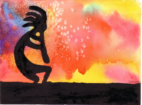 600x444 Kokopelli Watercolor By Boyblundr - Kokopelli Painting