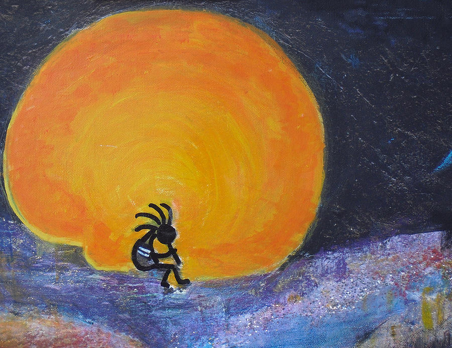 900x693 Kokopelli With Marmalade Moon Painting By Anne Elizabeth Whiteway - Kokopelli Painting