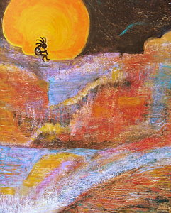 241x300 Kokopelli And The Big Moon Painting By Anne Elizabeth Whiteway - Kokopelli Painting