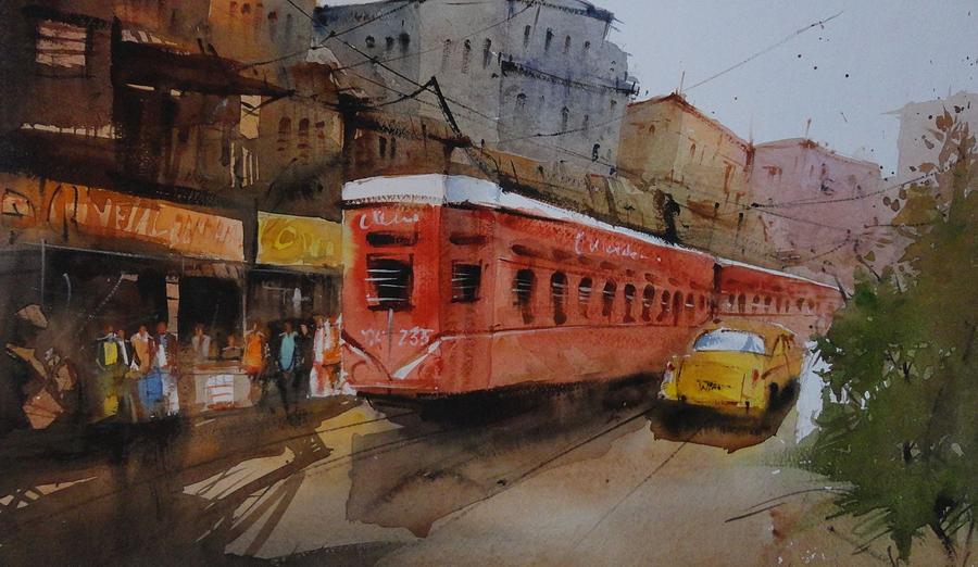 900x522 Indian Tram - Kolkata Painting