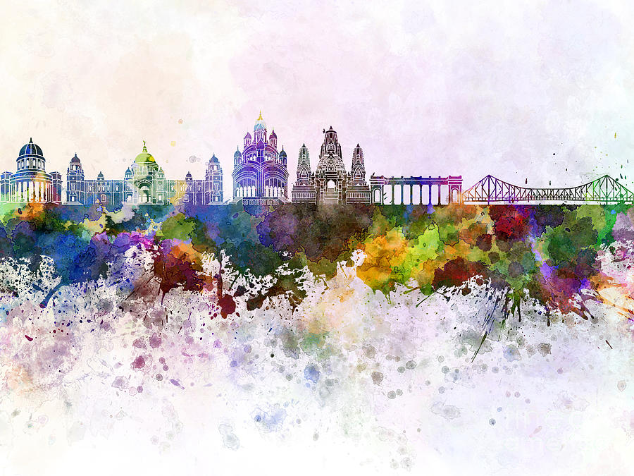 900x675 Kolkata Skyline In Watercolor Background Painting By Pablo Romero - Kolkata Painting