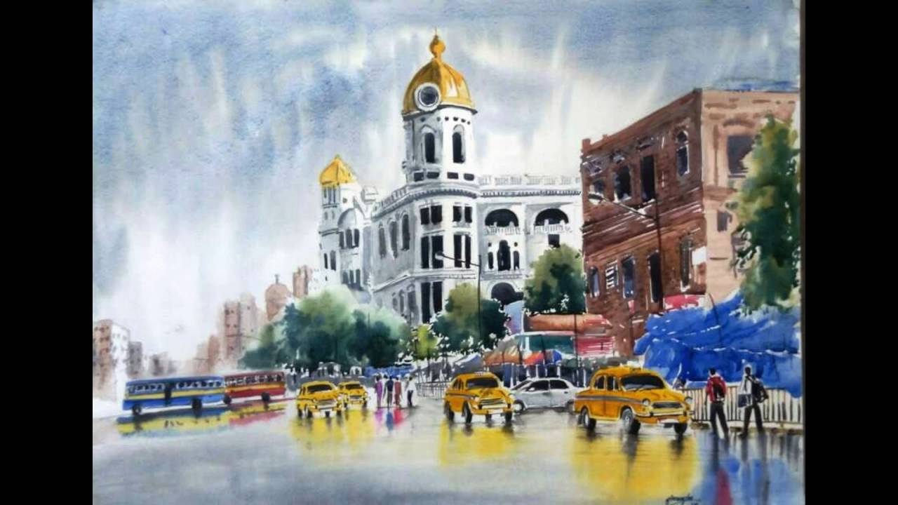 1280x720 Kolkata City Water Color Painting - Kolkata Painting
