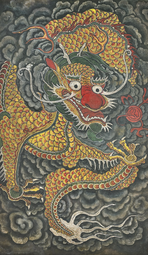 564x972 Antique Korean Dragon Painting Antique Korean Ink And Color - Korean Dragon Painting