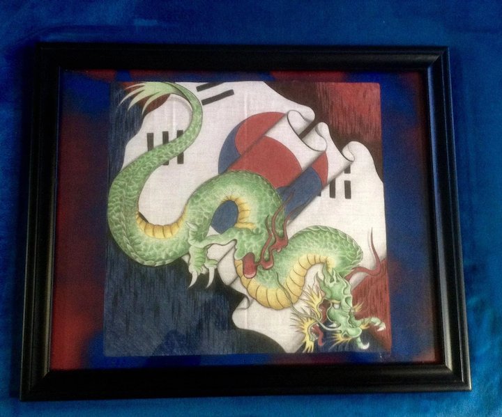 720x599 Vintage South Korean Dragon Flag Batik Painting - Korean Dragon Painting