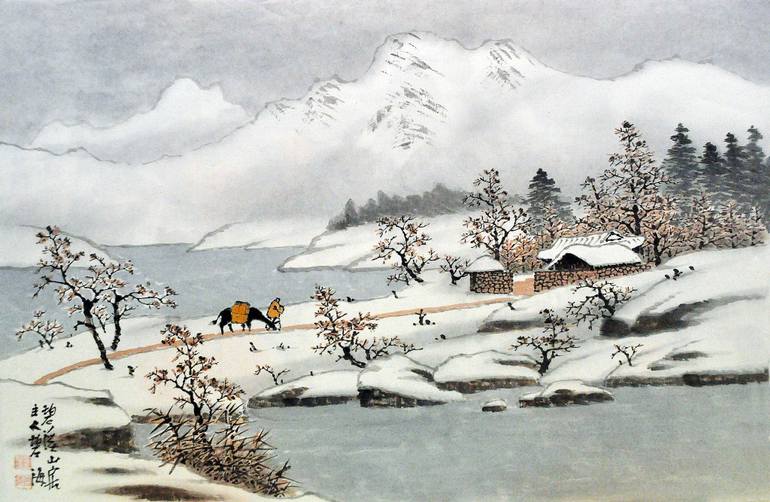 770x502 Saatchi Art Korea Winter Landscape Water Color Original - Korean Landscape Painting