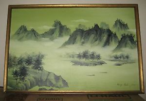 300x209 Mid Century Korean Landscape Original Oil Painting Canvas By - Korean Mountain Painting