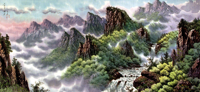 800x369 North Korean Landscape Painting - Korean Mountain Painting
