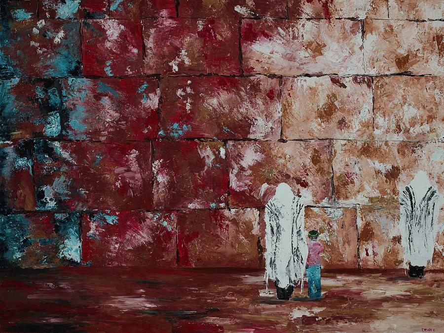 900x674 Father And Son At The Kotel Painting By Devora Davidowitz - Kotel Painting