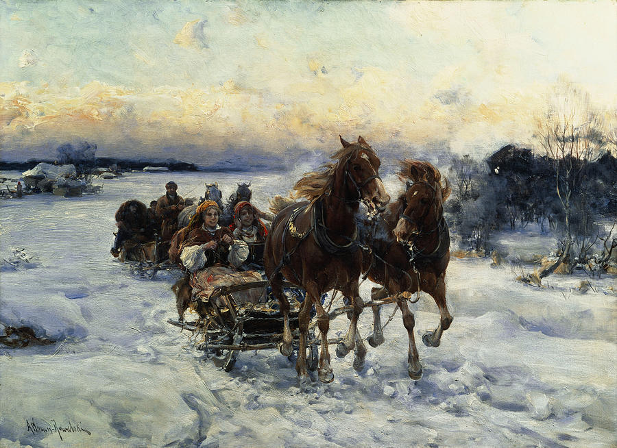 900x654 The Sleigh Ride Painting By Alfred Von Wierusz Kowalski - Kowalski Painting