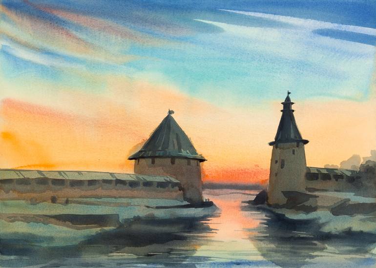 770x549 Saatchi Art The Sunset Over Pskov Kremlin Painting By Eleanor Mill - Kremlin Painting
