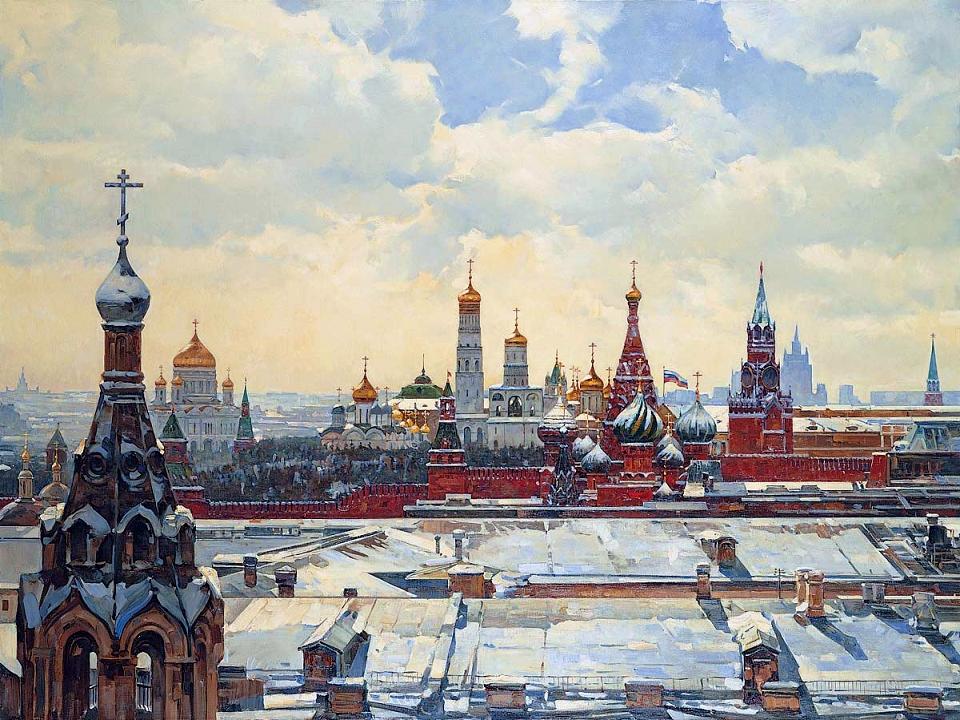 960x720 Vasili Nesterenko. A View Of The Kremlin From Staraya Square. 1999 - Kremlin Painting