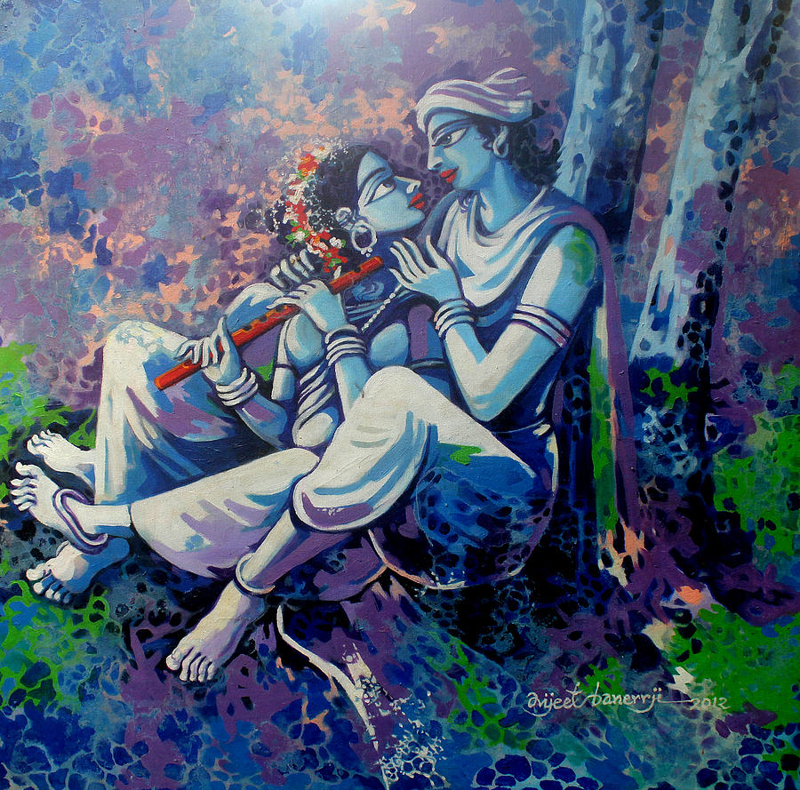 900x889 Krishna Radha Painting By Abhijit Banerjee - Krishna And Radha Painting