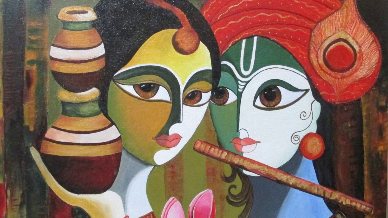 1280x720 Radha Krishna Canvas Painting - Krishna And Radha Painting