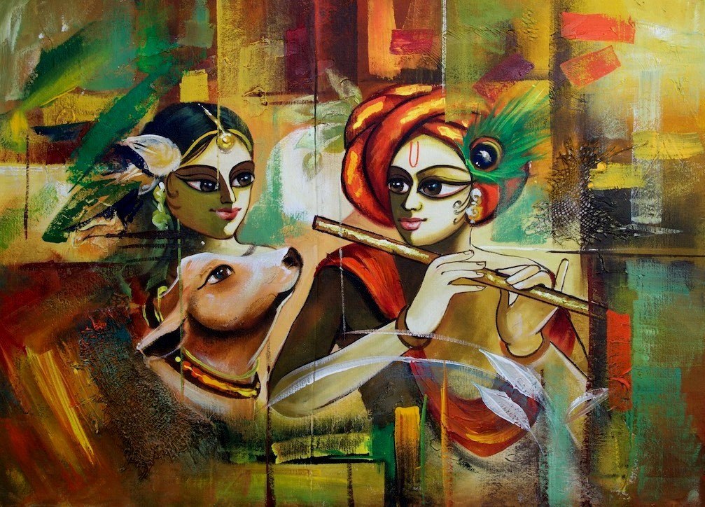 1007x724 Buy Radhe Gopal By Community Artists Group@ Rs. 6790. Code - Krishna And Radha Painting