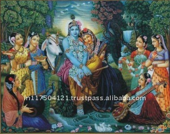 350x276 Radha And Krishna With Gopis Painting - Krishna And The Gopis Painting