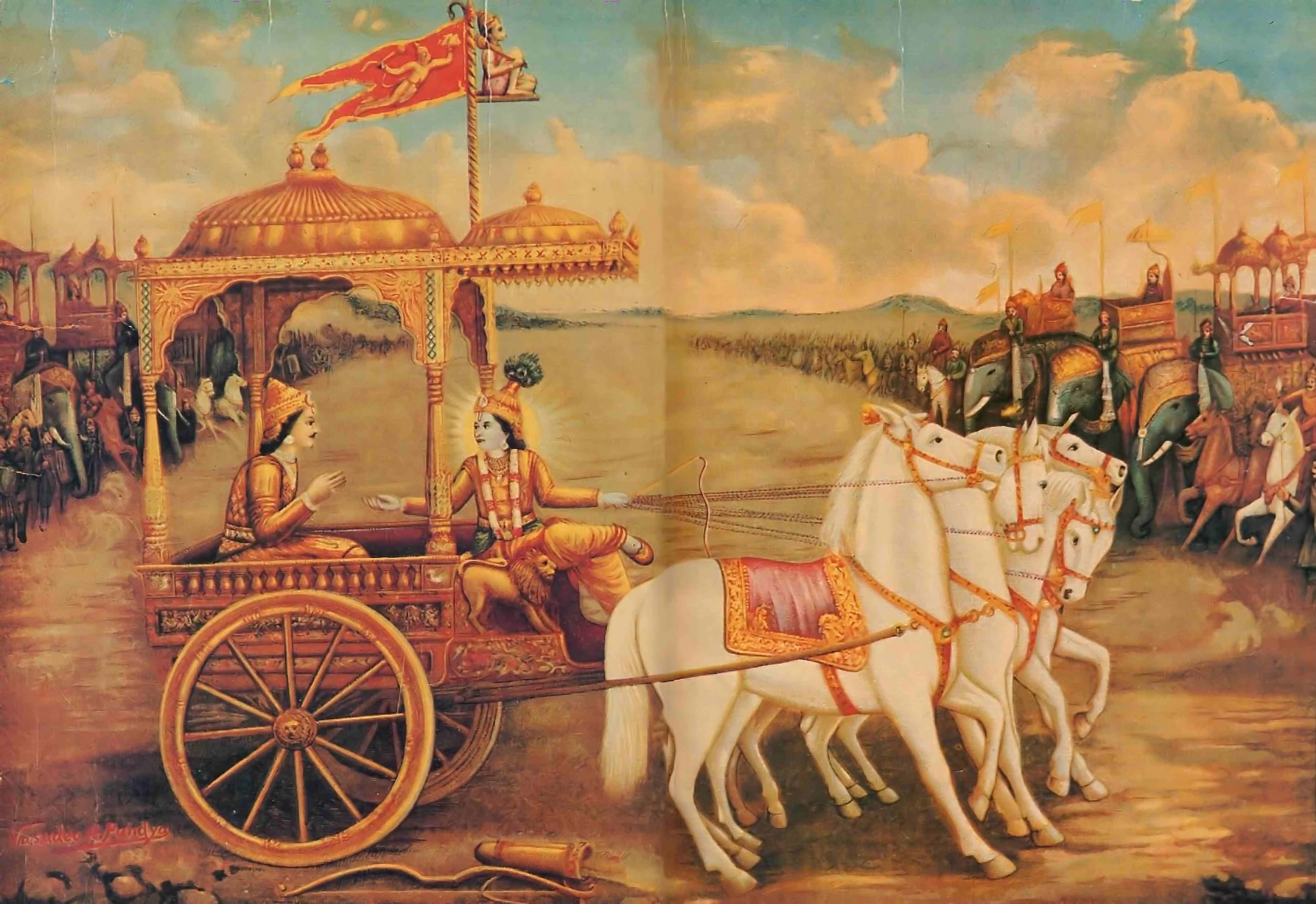 2823x1939 The Song Of God Back To Godhead - Krishna Arjuna Chariot Painting