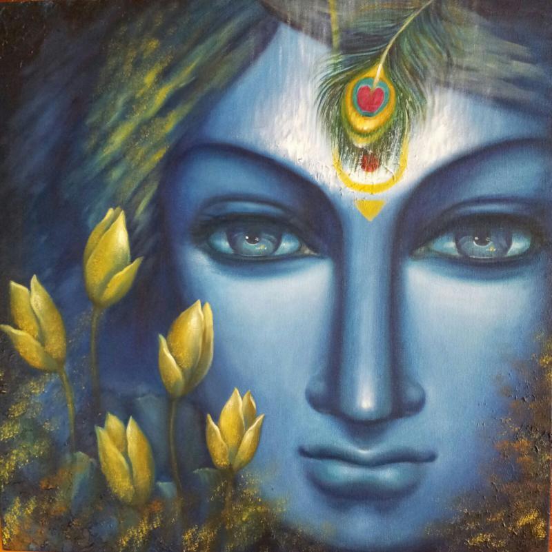 800x801 Krishna By Artist Madhumita Bhattacharya Religious Art Acrylic - Krishna Painting
