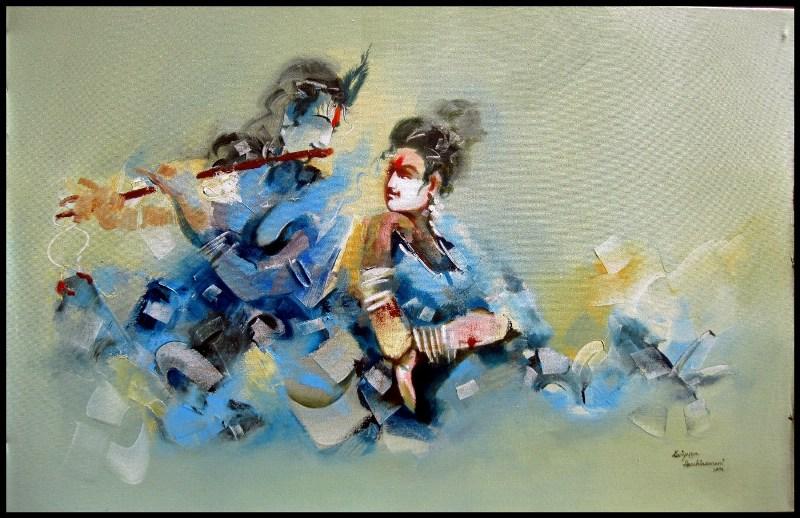 800x518 Radha And Krishna By Artist Kariyappa Hanchinamani Figurative - Krishna Painting