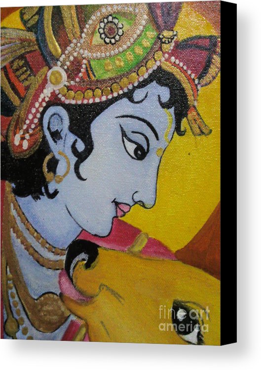 529x750 Krishna Mural Painting Canvas Print Canvas Art By Rekha Artz - Krishna Painting On Canvas