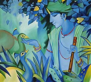 300x272 Krishna Painting Handmade Indian Hindu Deity Portrait Oil - Krishna Painting On Canvas