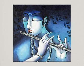 340x270 Krishna Painting Modern Indian Art Radha Krishna Asian Art - Krishna Painting On Canvas